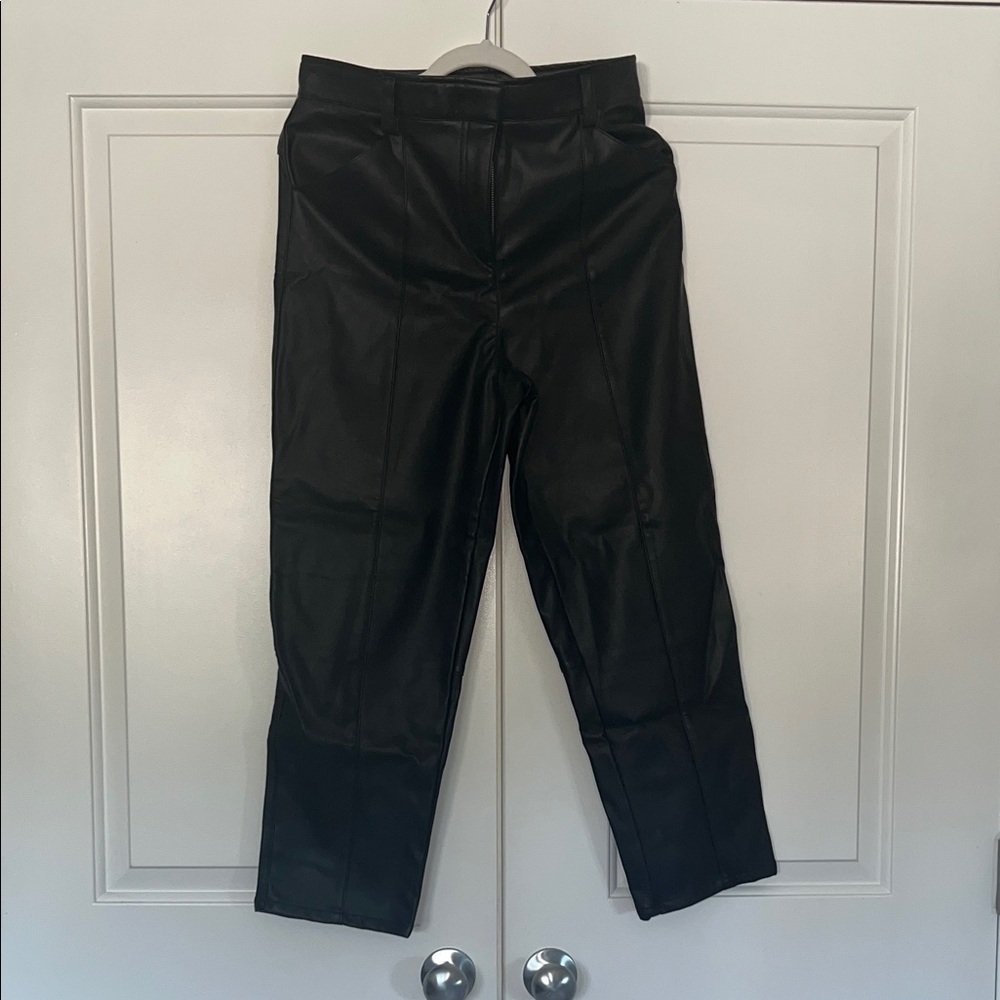 H&M Black Faux Leather Trim Pants